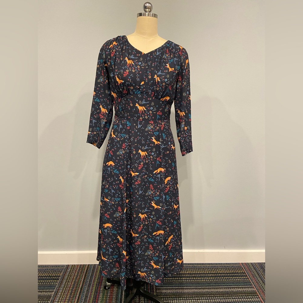 eShakti Dress Navy Floral with Foxes